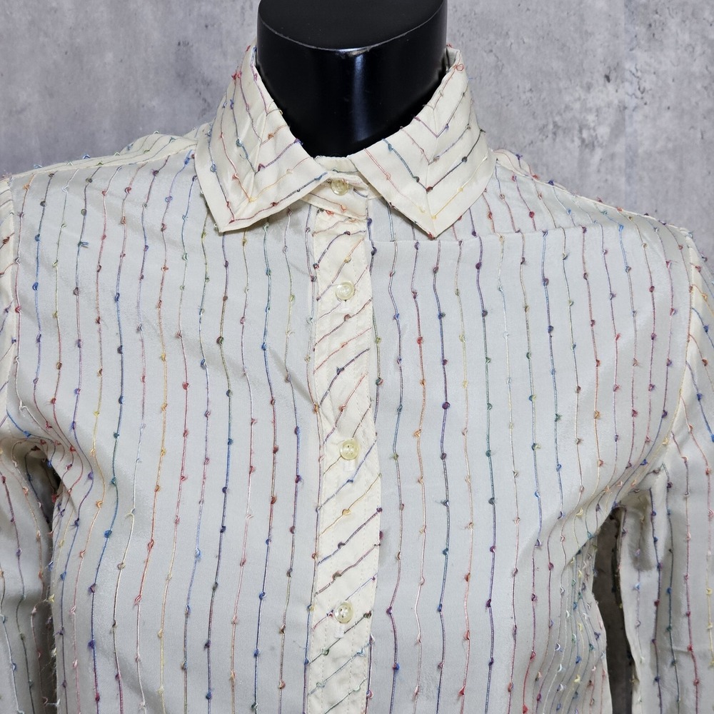 Vintage Contessa Monique Florence Alper 70s Rainbow Stripe‎ Blouse Button Front - Picture 3 of 10
